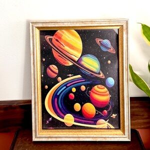 Bright Outer Space Planets Solar System Night Sky Canvas Art Print Framed Color